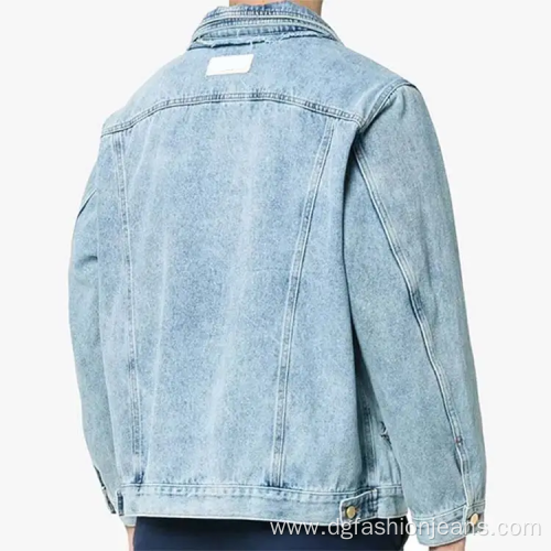 Custom Button Mens Light Blue Washed Denim Jacket